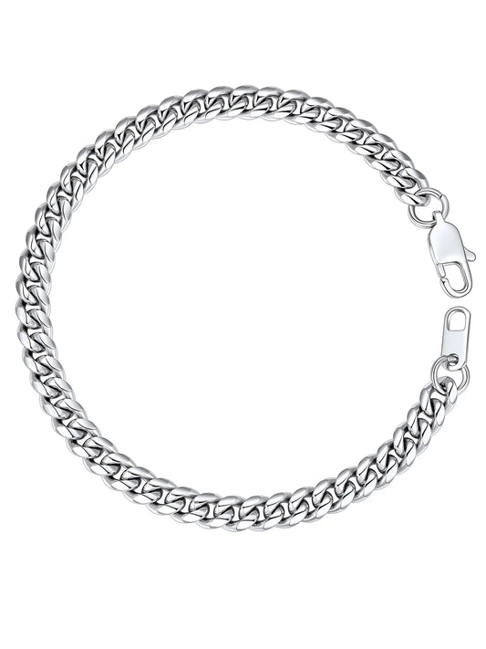 Men Chain Bracelet Cuban Stainless Steel Curb Bracelet 6MM 8.3 Inch Silver Wrist Bracelet Mens Birthday Valentines Day Jewelry Gifts for Him Dad Adults Age